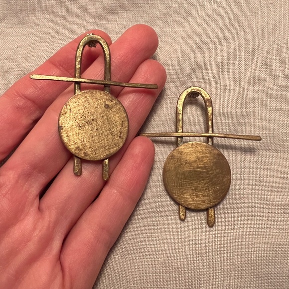 Handmade artisan geometric solid brass statement earrings modern - Picture 1 of 7